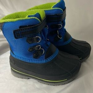 Kids Blue and Black Winter Boots with Lime Lining